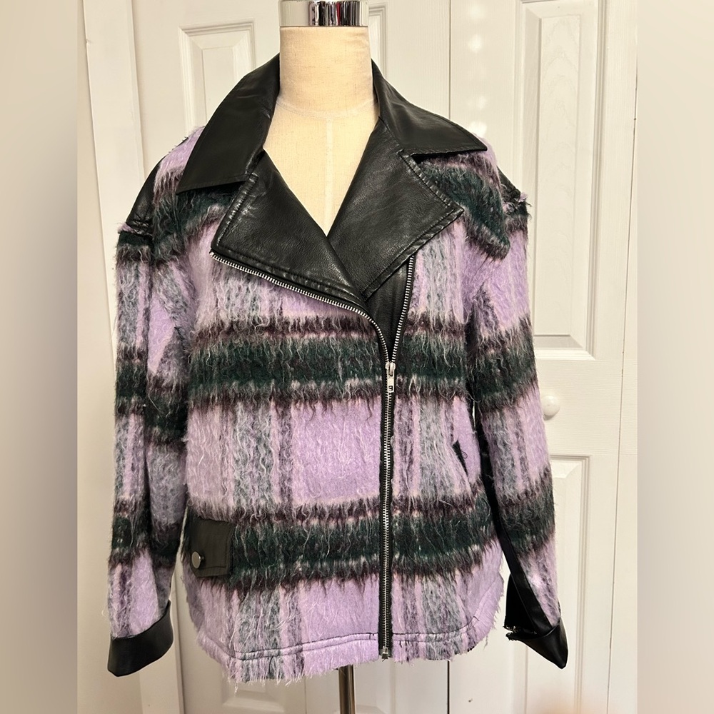 POL Purple & Faux Leather Jacket New without tags sz M